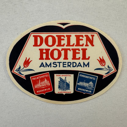 Vintage Hotel Travel Luggage Label Doelen Hotel Amsterdam Holland Dutch