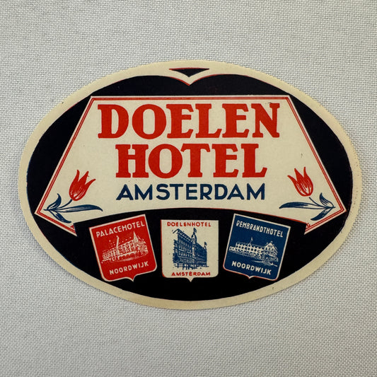 Vintage Hotel Travel Luggage Label Doelen Hotel Amsterdam Holland Dutch