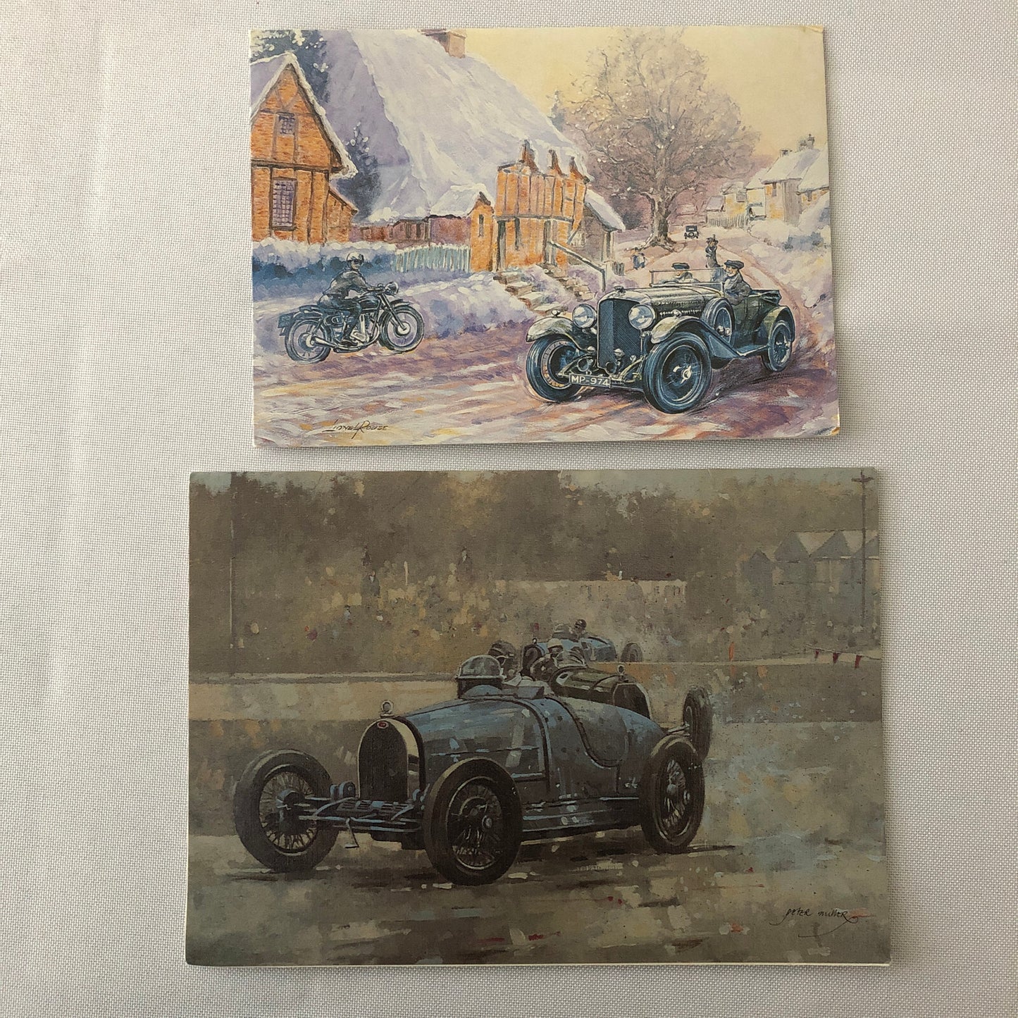 Vintage Car Automobile Art Greeting Card Lot of 8 Bentley + UK Christmas