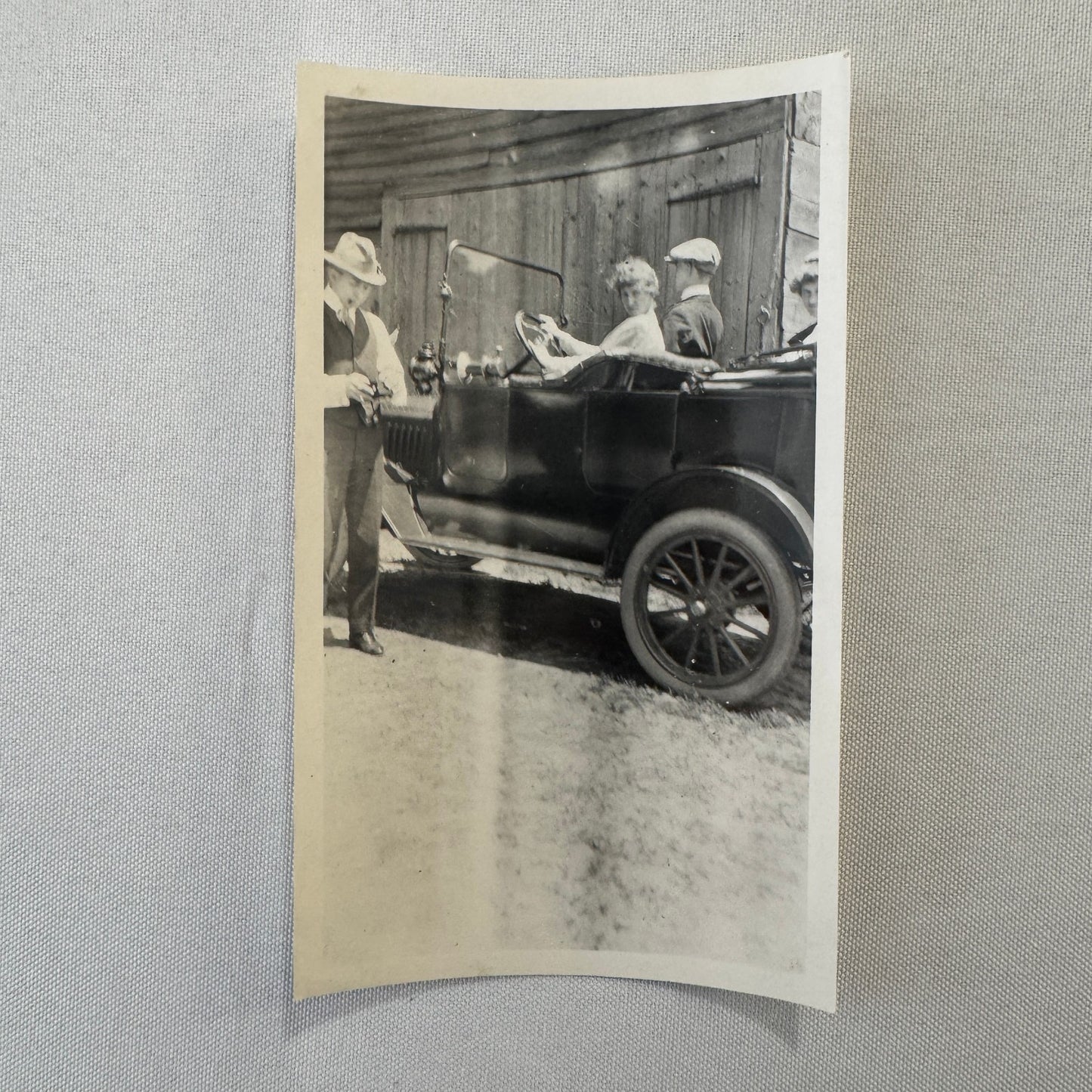 Vintage Car Photo Photograph Print Snapshot People in Early Automobile
