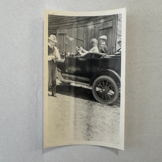 Vintage Car Photo Photograph Print Snapshot People in Early Automobile