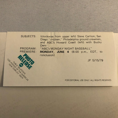 1979 Baseball Season Press Photograph Howard Cosell Bucky Dent Phillies +