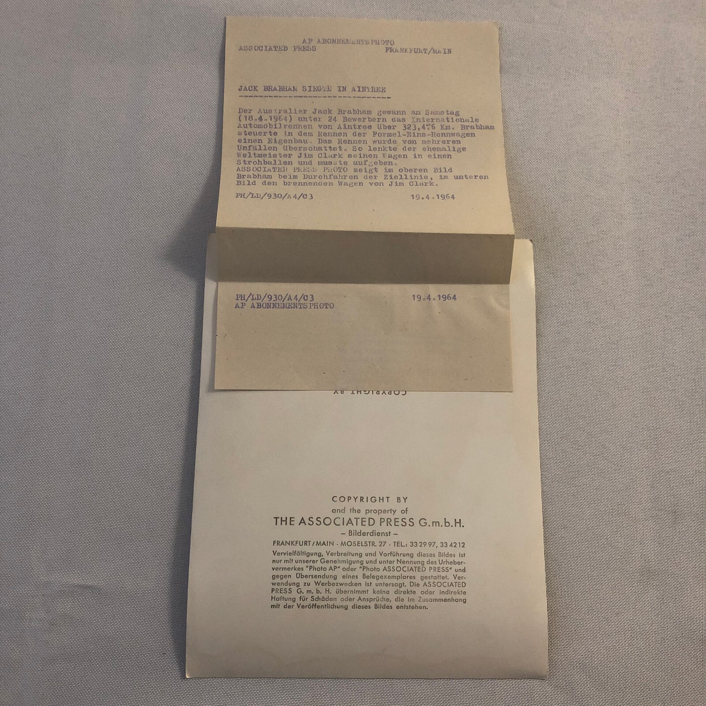 Vintage 1964 Racing Photo Jack Brabham Win and Jim Clark Crash Associated Press