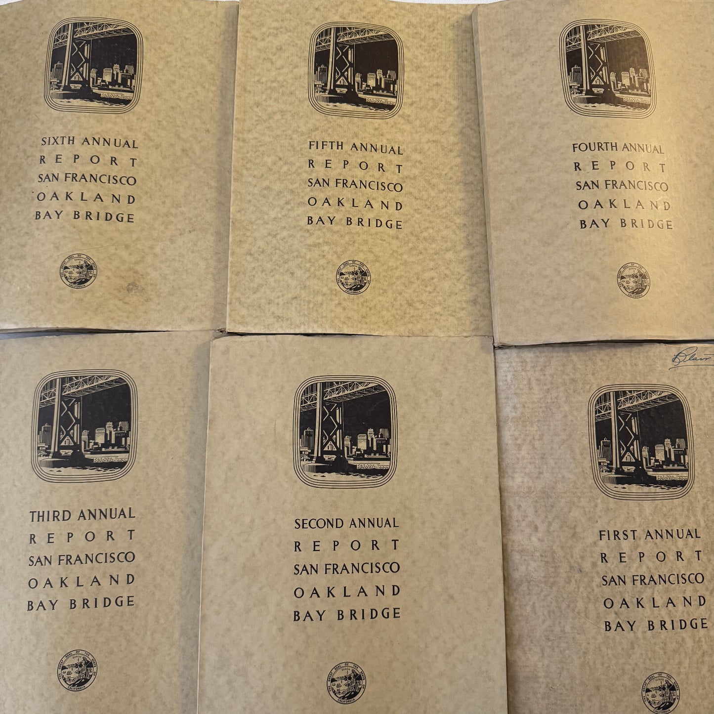San Francisco Oakland Bay Bridge Annual State Report Book Lot 6x 1934 - 1939