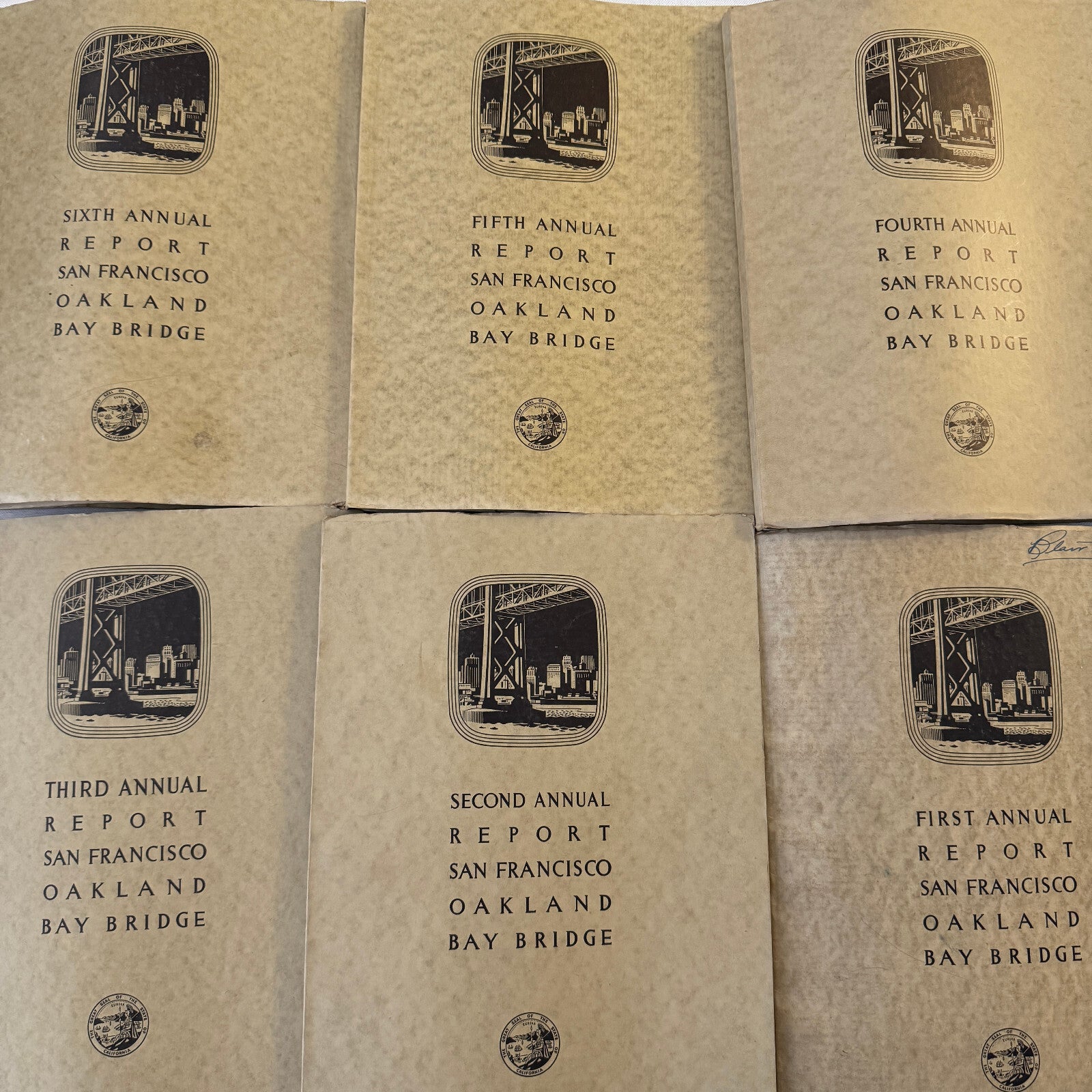San Francisco Oakland Bay Bridge Annual State Report Book Lot 6x 1934 - 1939