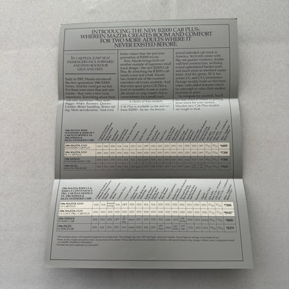 1986 Mazda B2000 Cab Plus Brochure Catalog Vintage