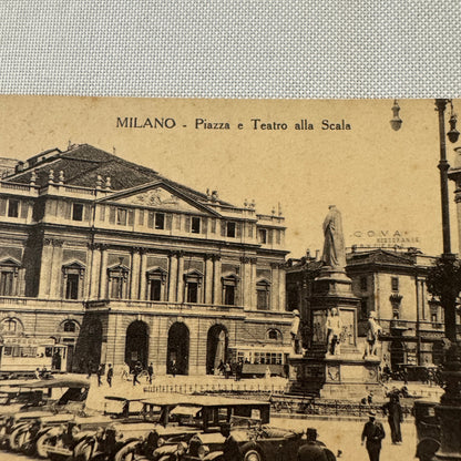 Vintage Italian Postcard Post Card Milano Milan Piazza e Teatro Alla Scala