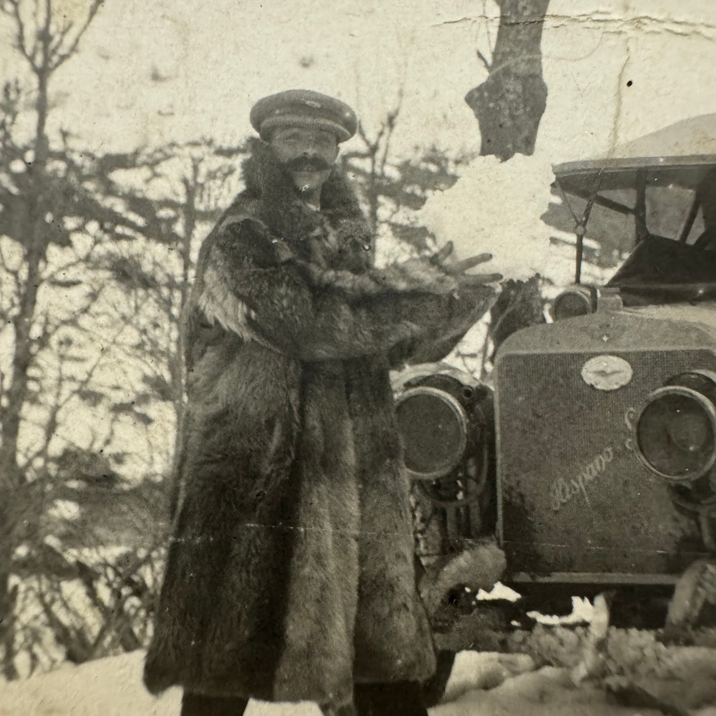 Vintage Postcard Real Photo Postcard RPPC Post Card Men Car Automobile Snow