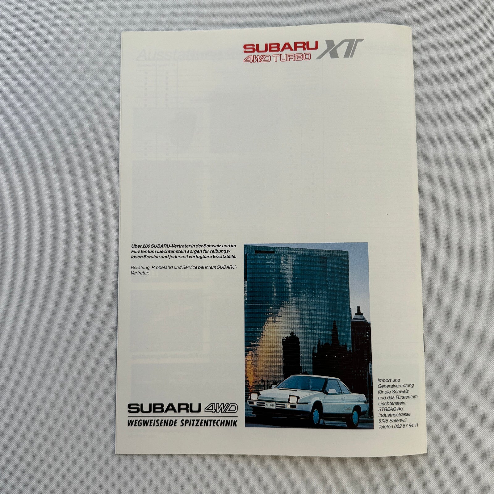 Subaru XT 4WD Turbo Car Sales Brochure Catalog GERMAN TEXT European