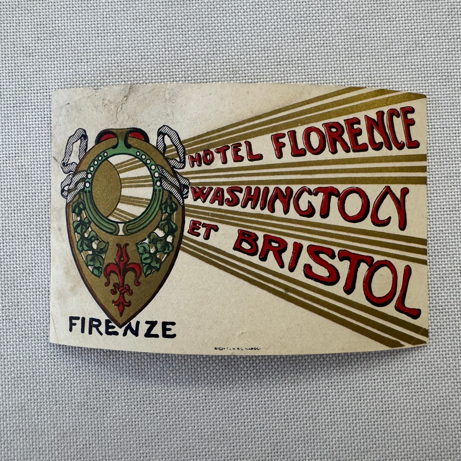 Vintage Hotel Travel Label Hotel Florence Washington et Bristol Firenze Italy