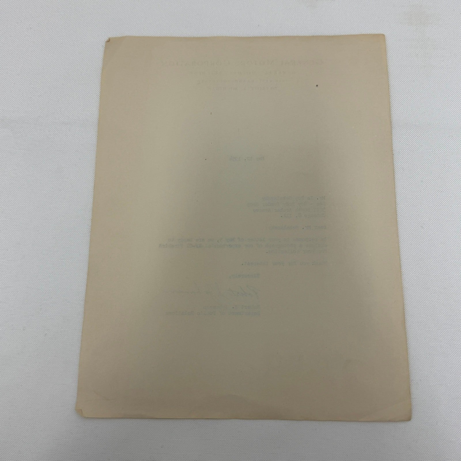 1954 General Motors Letter Letterhead Vintage Document Signed Public Relations