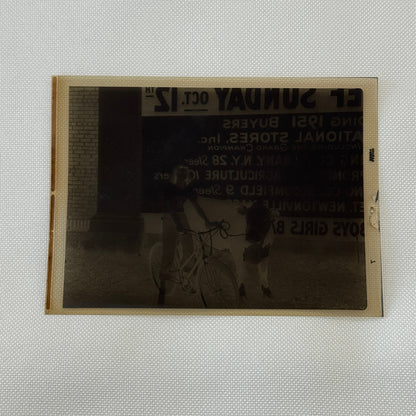 Vintage Photo Negative and Print Child on Bicycle with Cow 1952