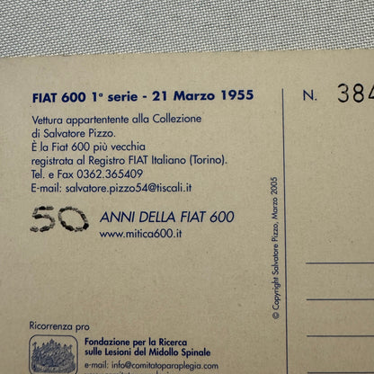 1955 Fiat 600 Italian Postcard Post Card Collectible Numbered 2005