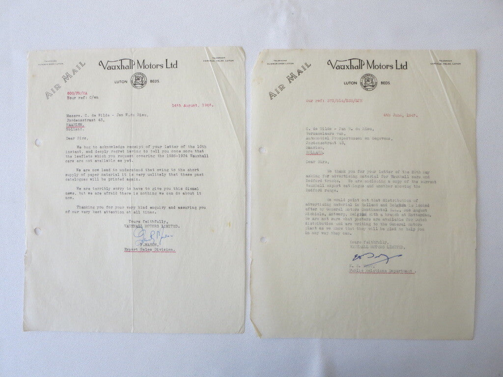 1946 - 1959 Vauxhall Car Company Letter Letterhead Document Lot of 12