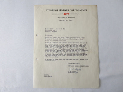 1946 Sterling Motor Truck Corporation Letter Letterhead Document 