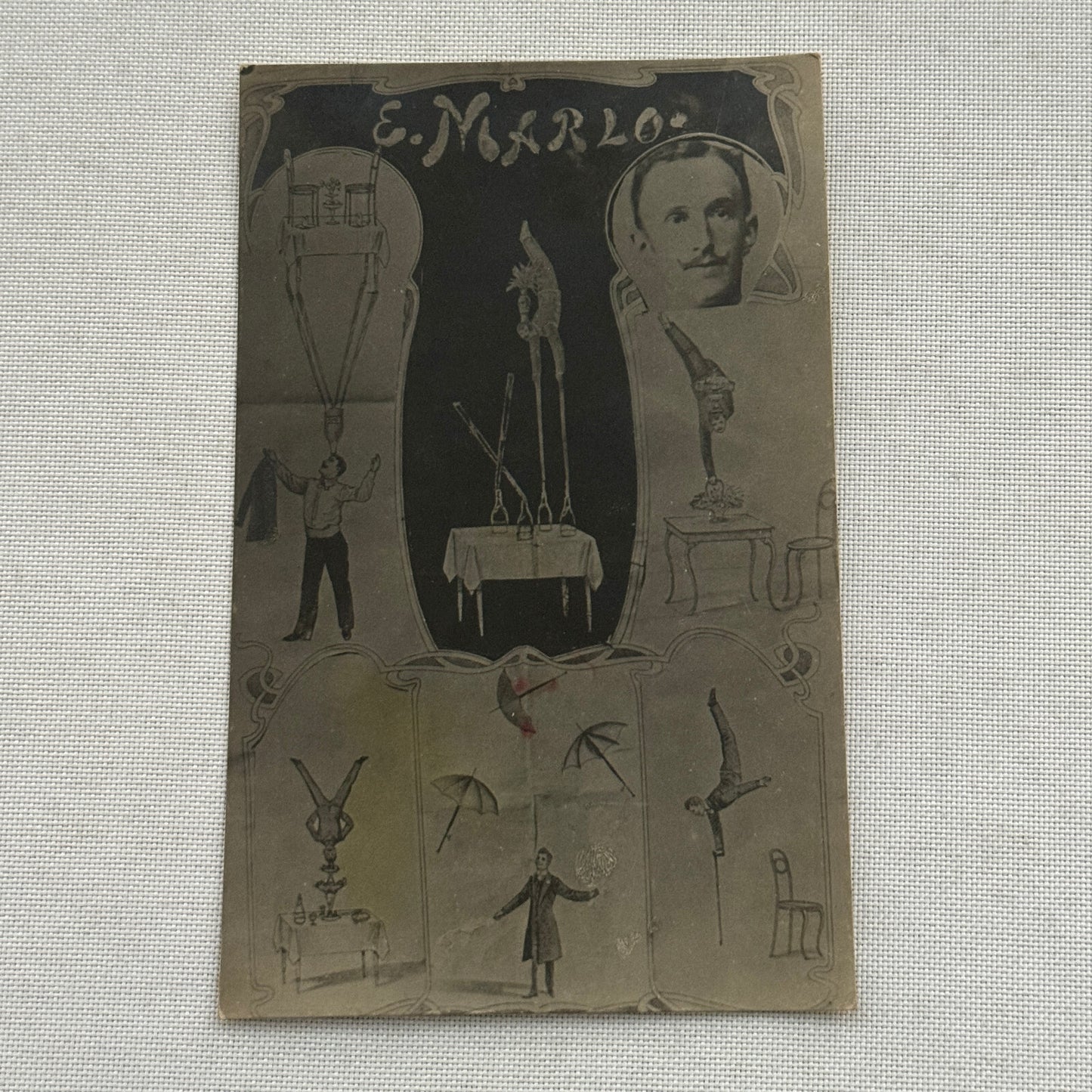 Vintage Circus Act Postcard Post Card E Marlo Acrobat Juggling Balancing Act
