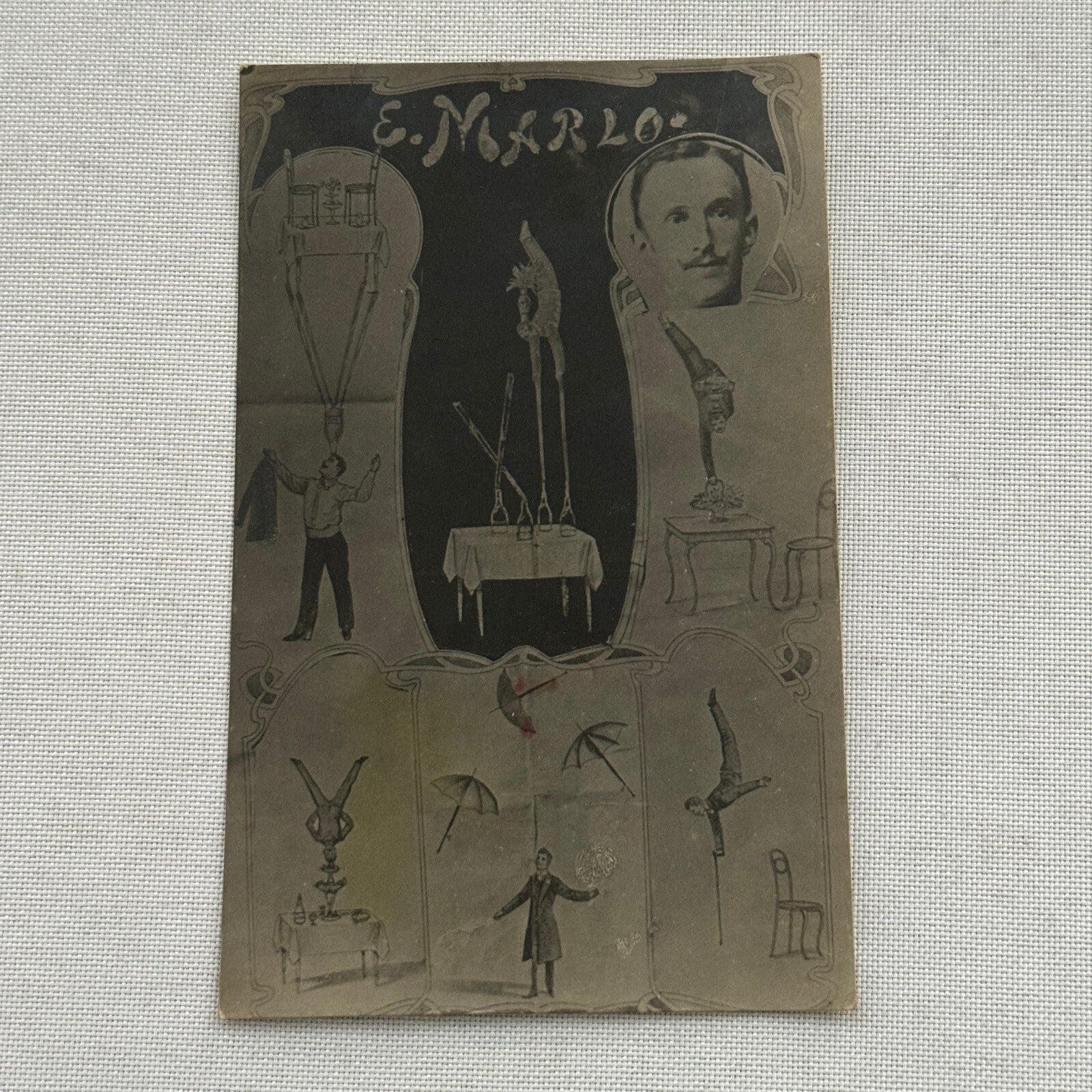 Vintage Circus Act Postcard Post Card E Marlo Acrobat Juggling Balancing Act