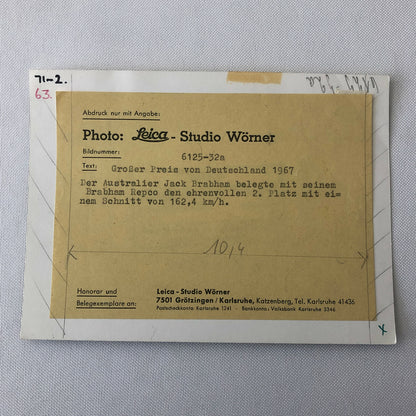 Vintage Racing Photo Photograph 1967 German Grand Prix Jack Brabham 