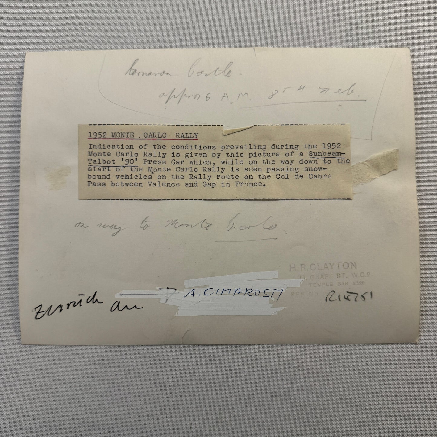 1952 Monte Carlo Rally Sunbeam Talbot 90 Car Press Photo Photograph Vintage