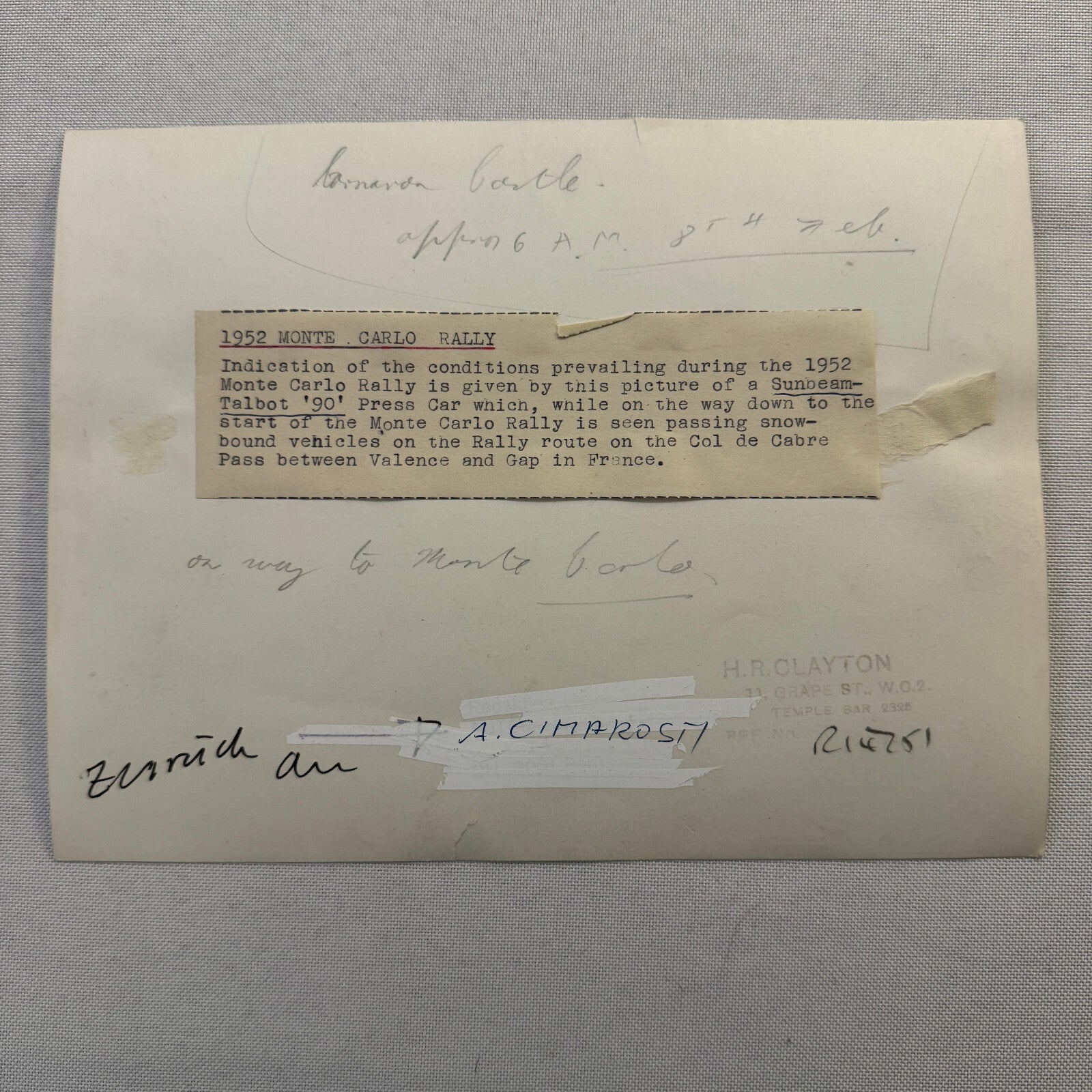 1952 Monte Carlo Rally Sunbeam Talbot 90 Car Press Photo Photograph Vintage