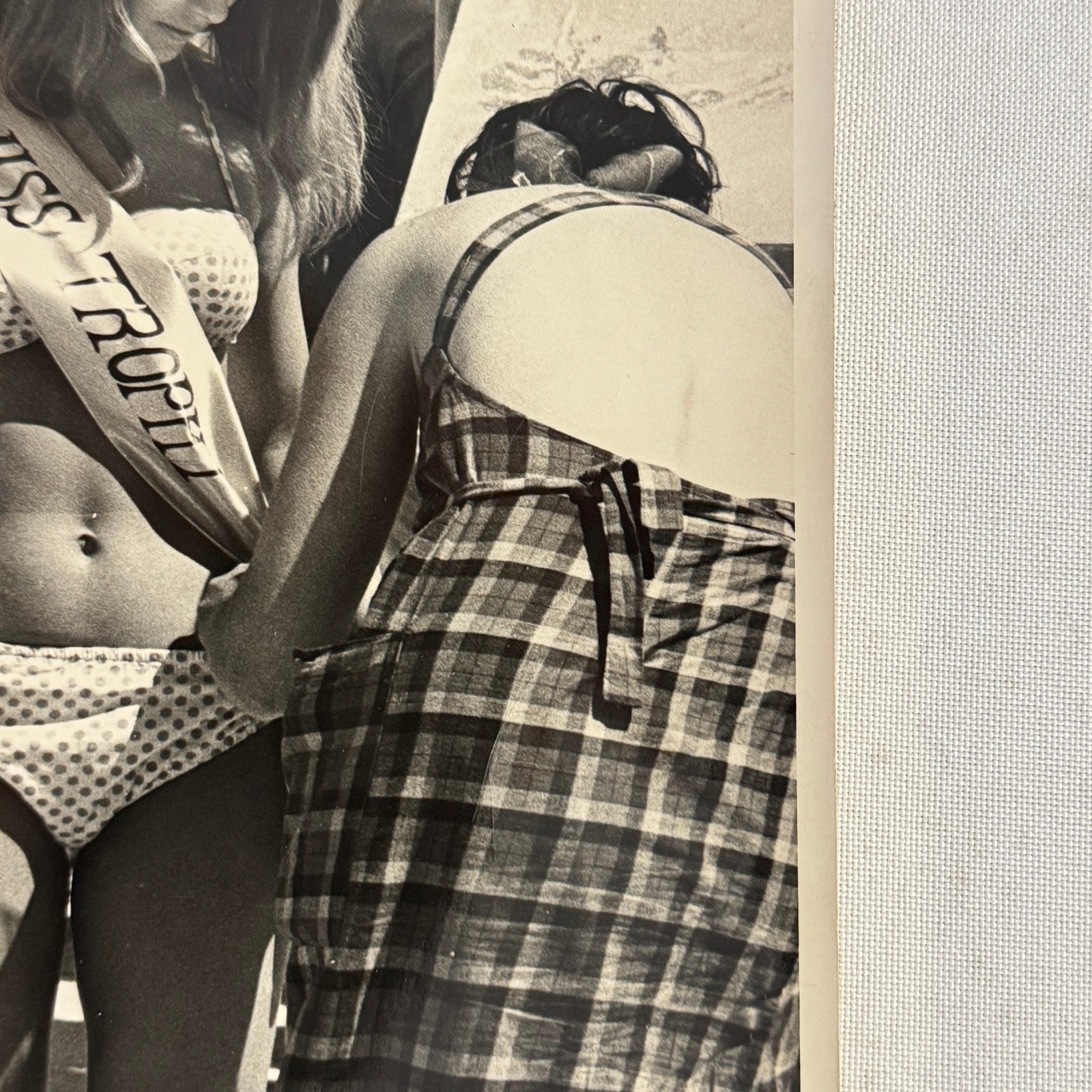 Vintage 1960s Miss Trophy Beauty Contest Bikini Model at Car Race Original Photo