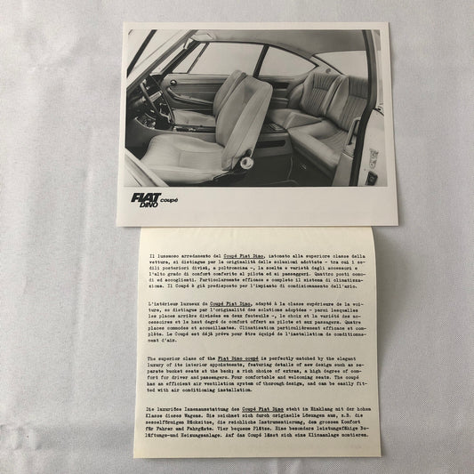 Fiat Dino Coupe Factory Press Photo Photograph