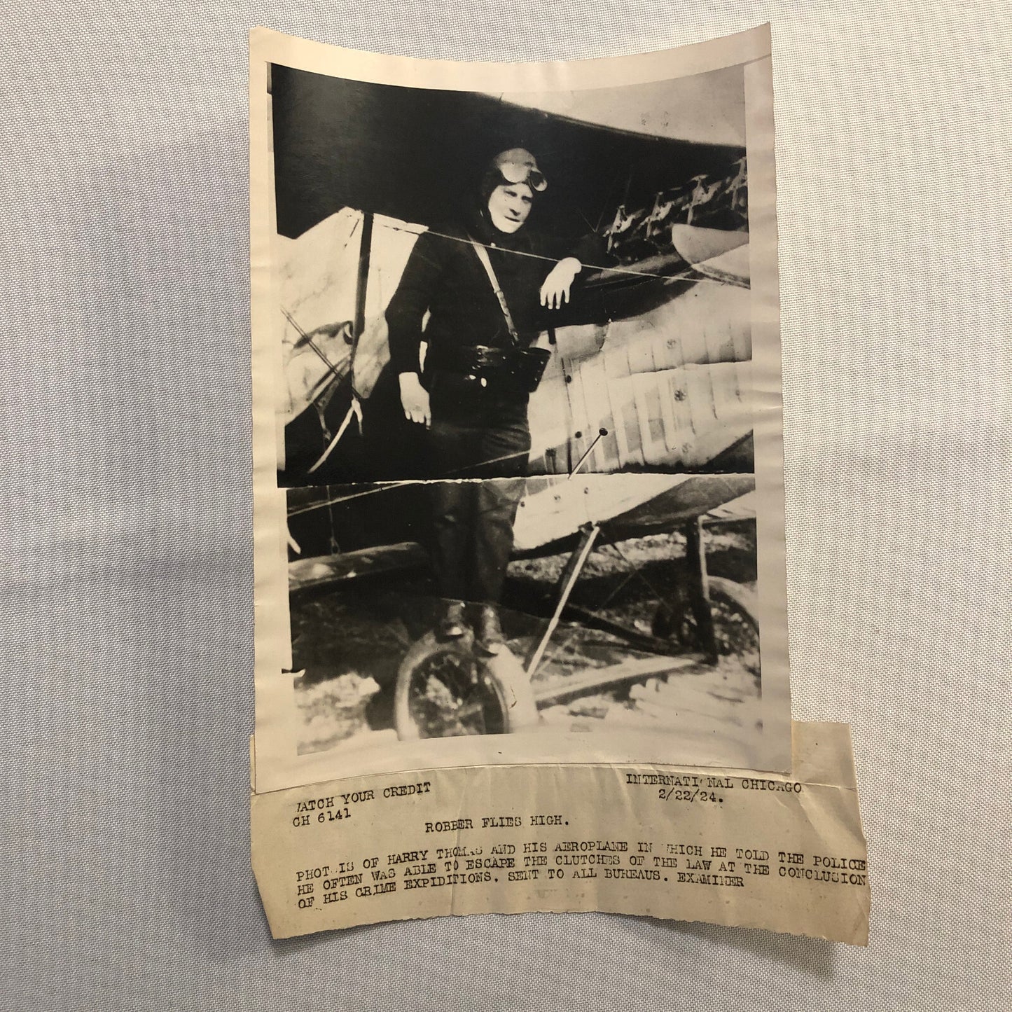 Press Photo Photograph Robber Escapes by Plane Airplane 1924 Chicago