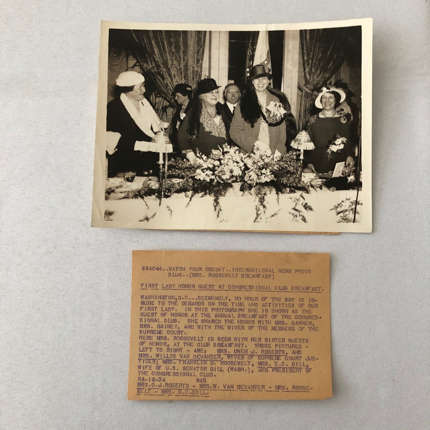 Press Photo Photograph Eleanor Roosevelt Congressional Club Breakfast First Lady