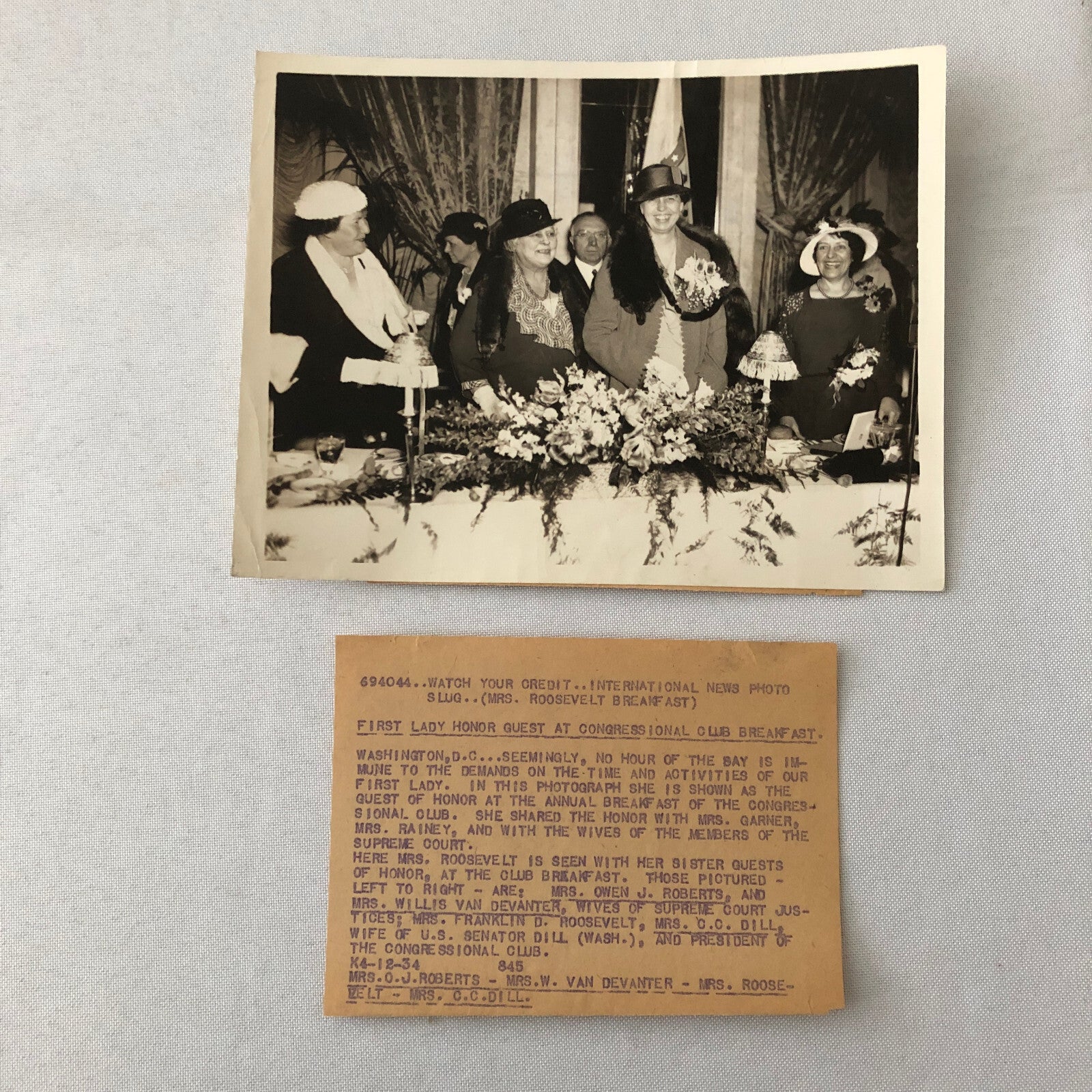 Press Photo Photograph Eleanor Roosevelt Congressional Club Breakfast First Lady