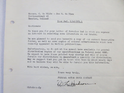 1946 Federal Motor Truck Company Letter Letterhead 