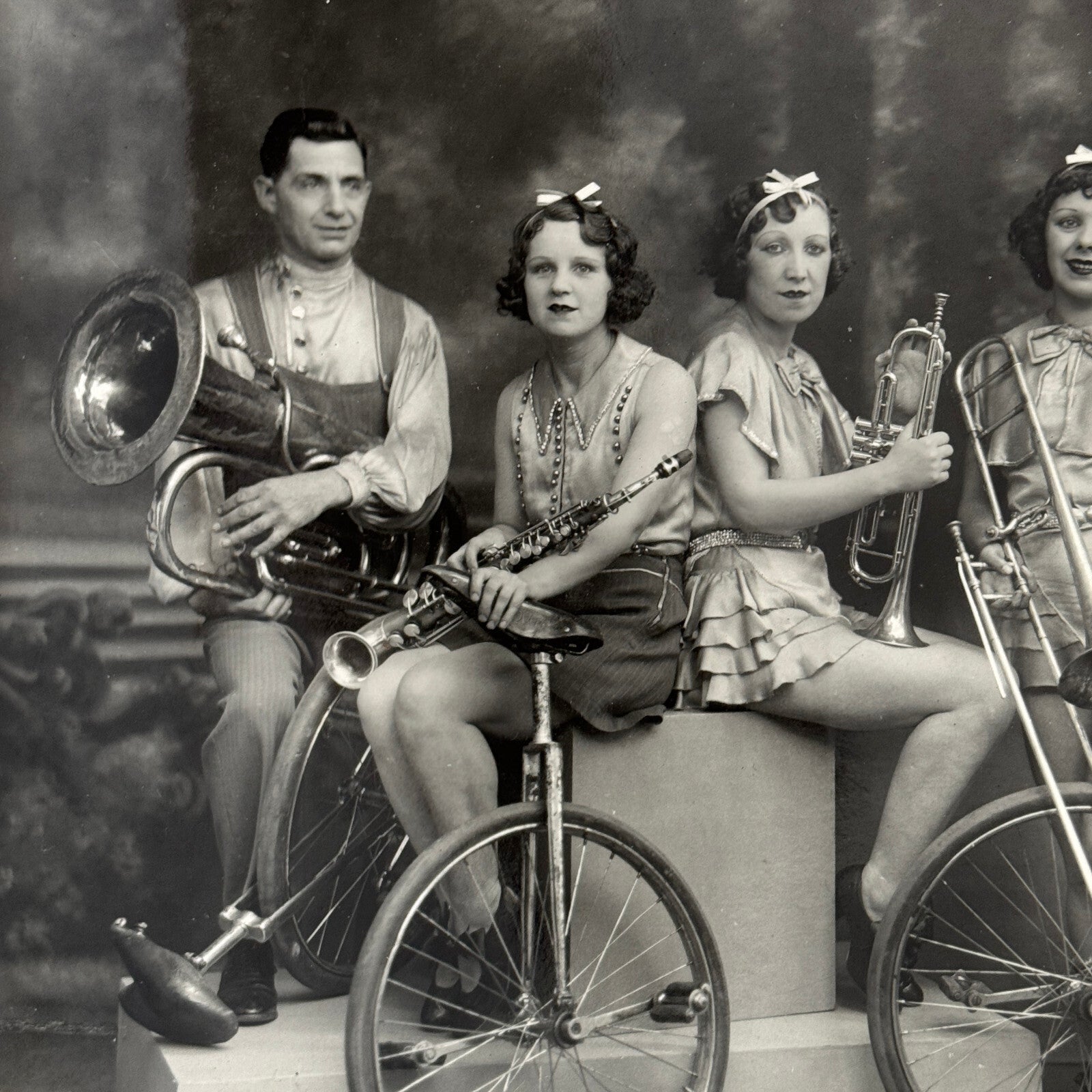 Vintage Circus Act Photo Photograph Musicians Unicycles Herbert Victoria Troupe
