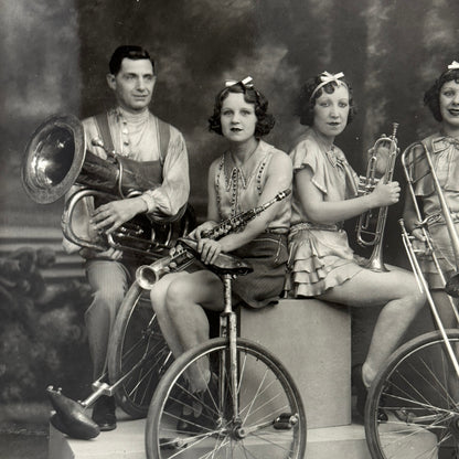 Vintage Circus Act Photo Photograph Musicians Unicycles Herbert Victoria Troupe