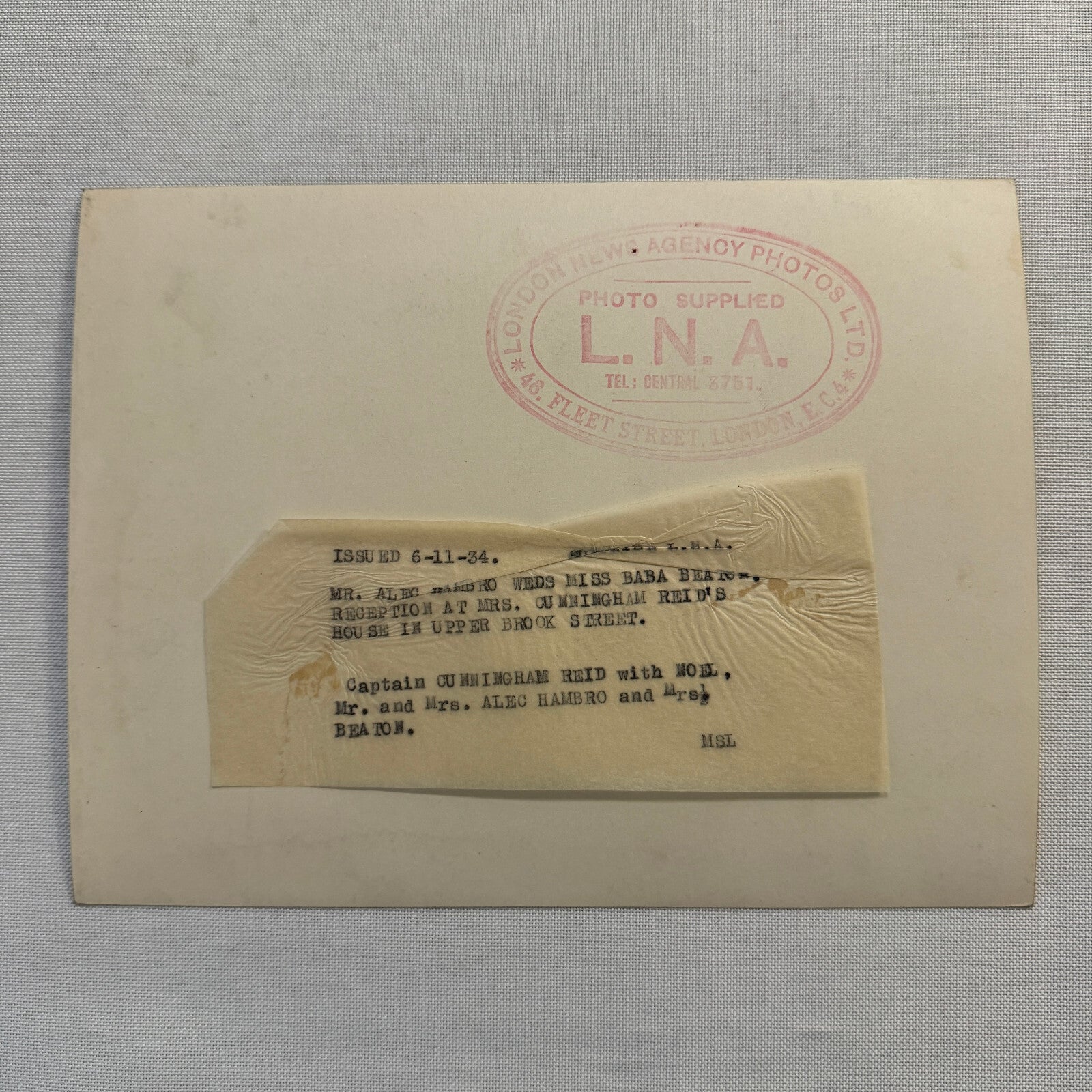 1934 Wedding Press Photo Photograph British London News Agency LNA