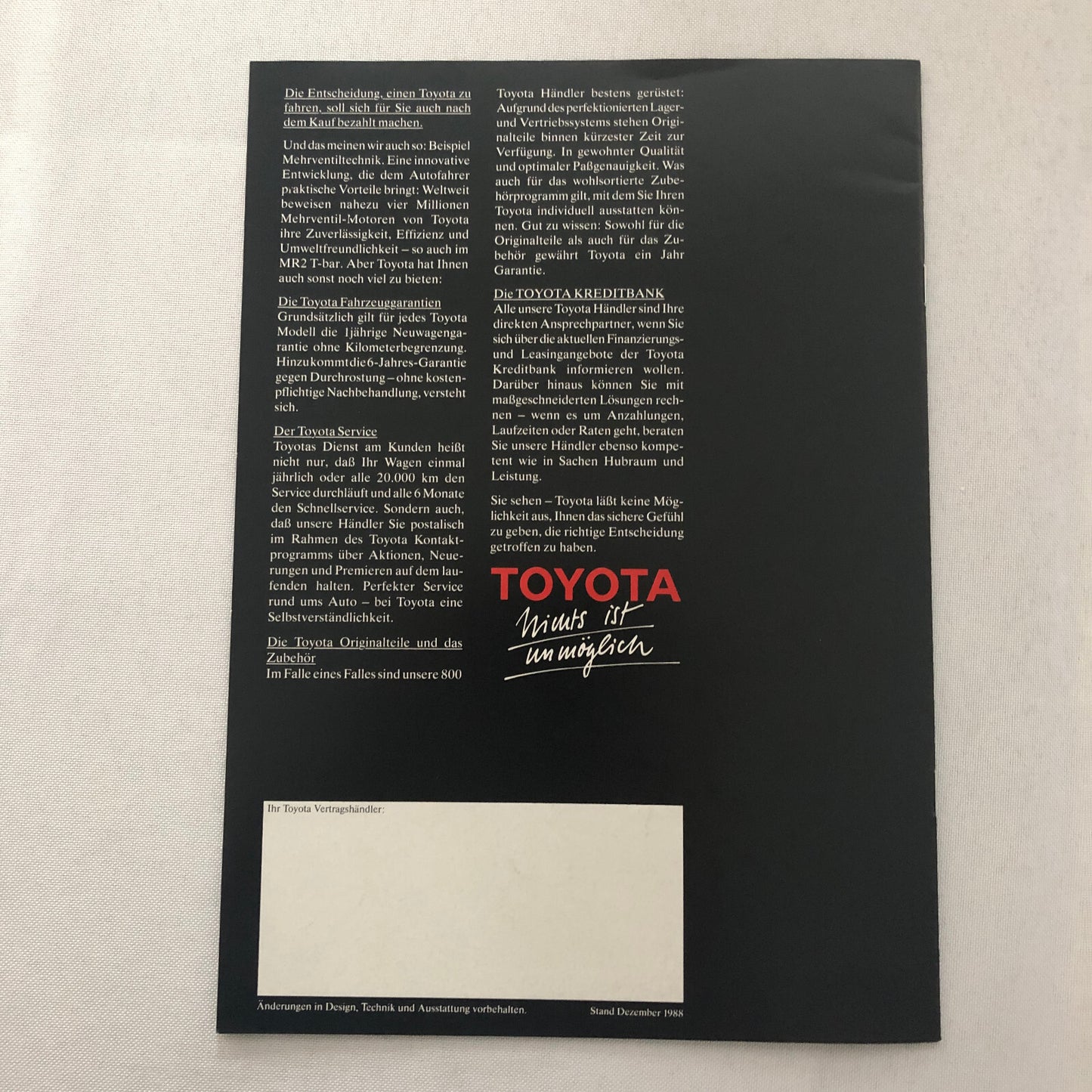 Vintage Toyota MR2 Car Sales Brochure Catalog Advertising GERMAN TEXT