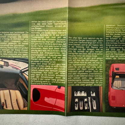 Ferrari 308 GT Spider Car Poster Magazine Insert GERMAN Text