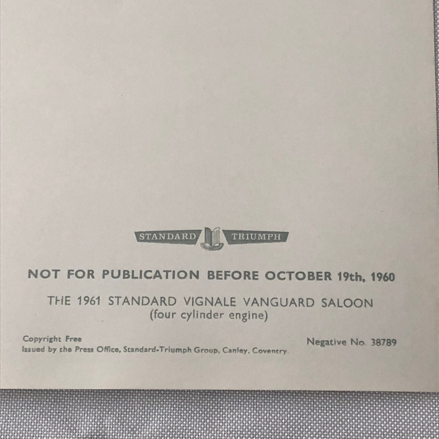 1961 Standard Vignale Vanguard Saloon Sedan Factory Press Photo Photograph