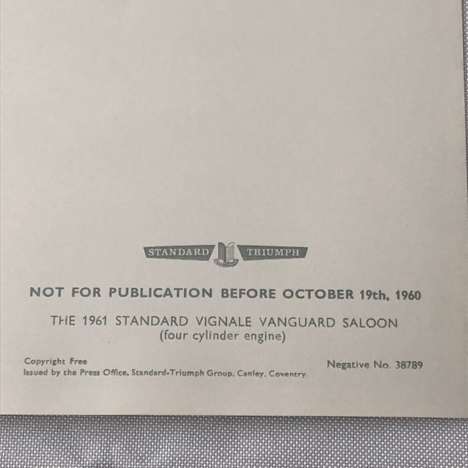 1961 Standard Vignale Vanguard Saloon Sedan Factory Press Photo Photograph