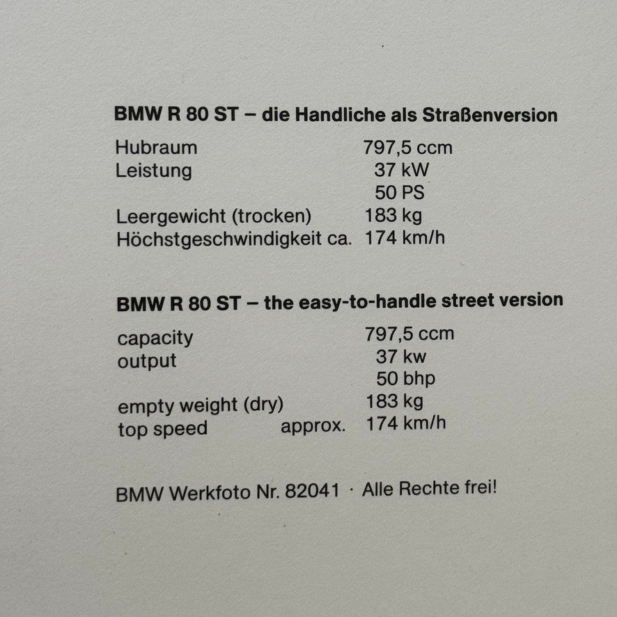 BMW R80 ST Motorcycle Bike Factory Press Photo Photograph Print Germany BMW R 80