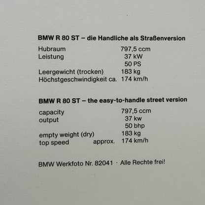 BMW R80 ST Motorcycle Bike Factory Press Photo Photograph Print Germany BMW R 80