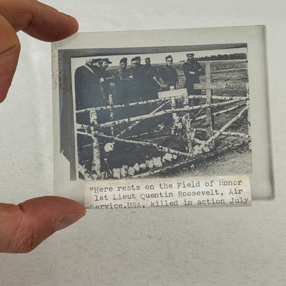 Quentin Roosevelt Antique Glass Plate Lantern Slide 1918 Grave Cemetery