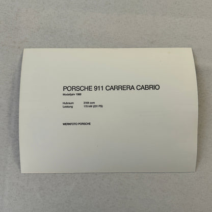 1988 Porsche 911 Carrera Cabriolet Convertible Factory Press Photo Photograph