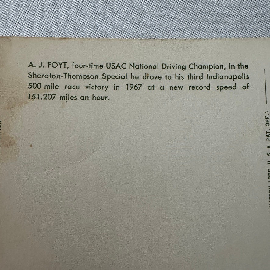 Vintage Indy Racing Postcard AJ Foyt Indianapolis 500 Driver Motorsport A.J.