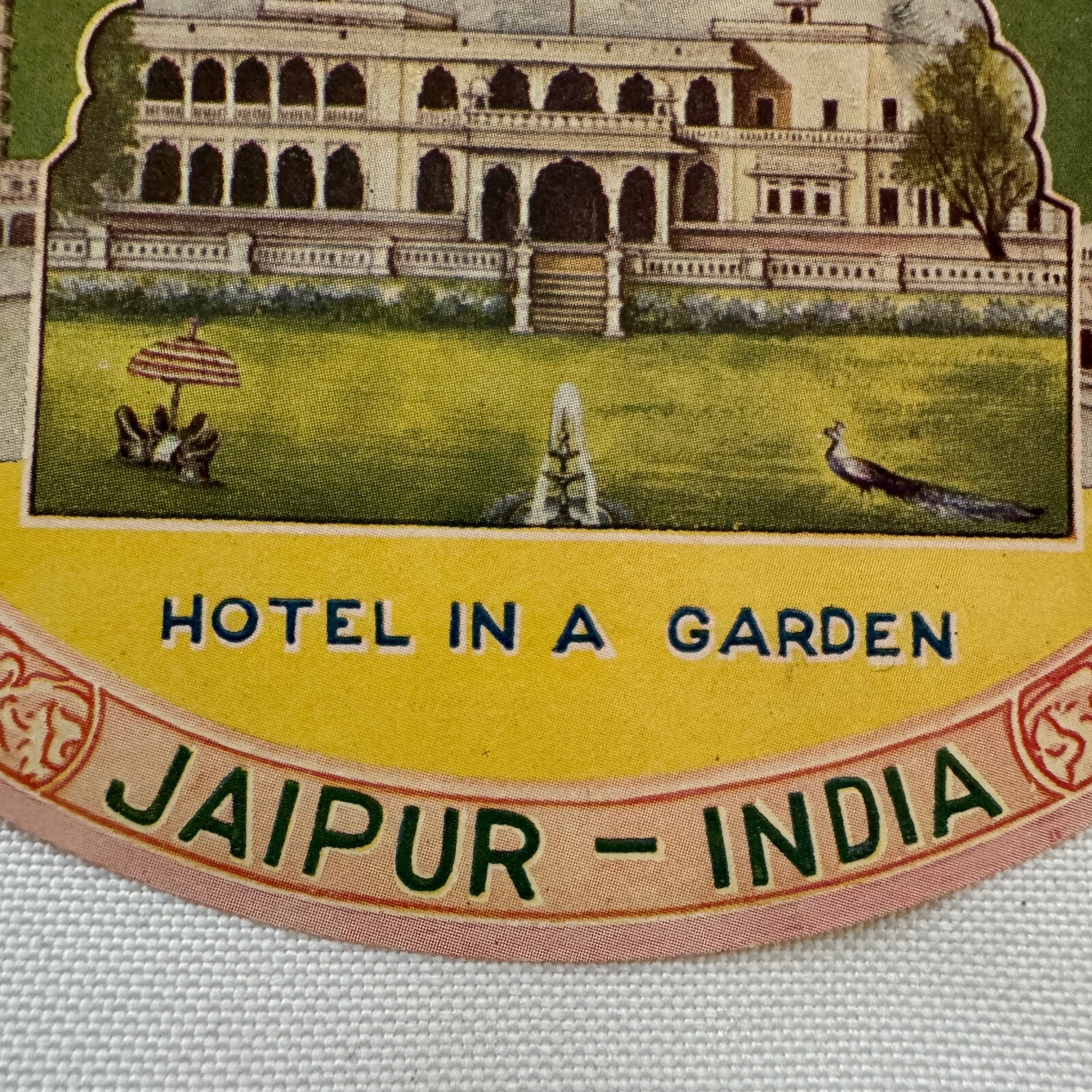 Vintage Travel Luggage Label Jaimahal Palace Jaipur India Indian