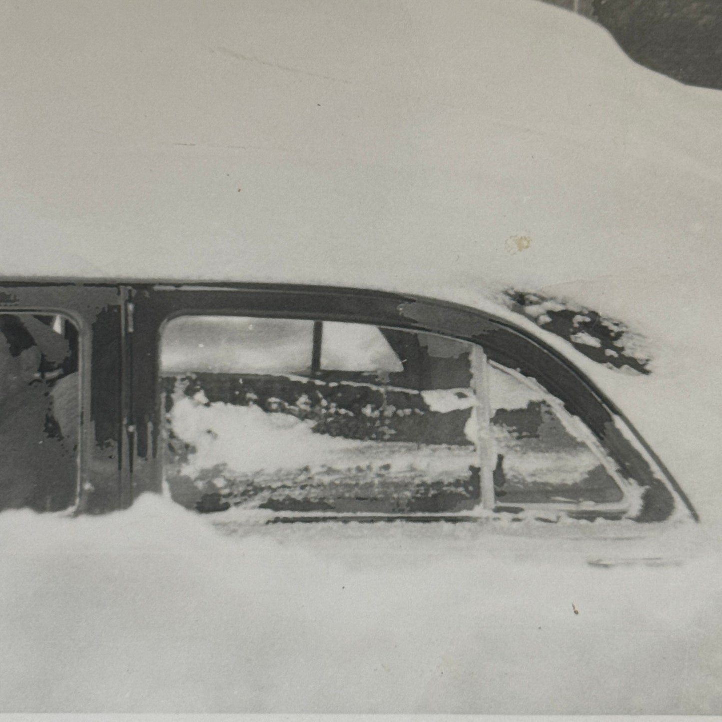 Vintage Photo Car Automobile Buried In Snow Snowstorm Man