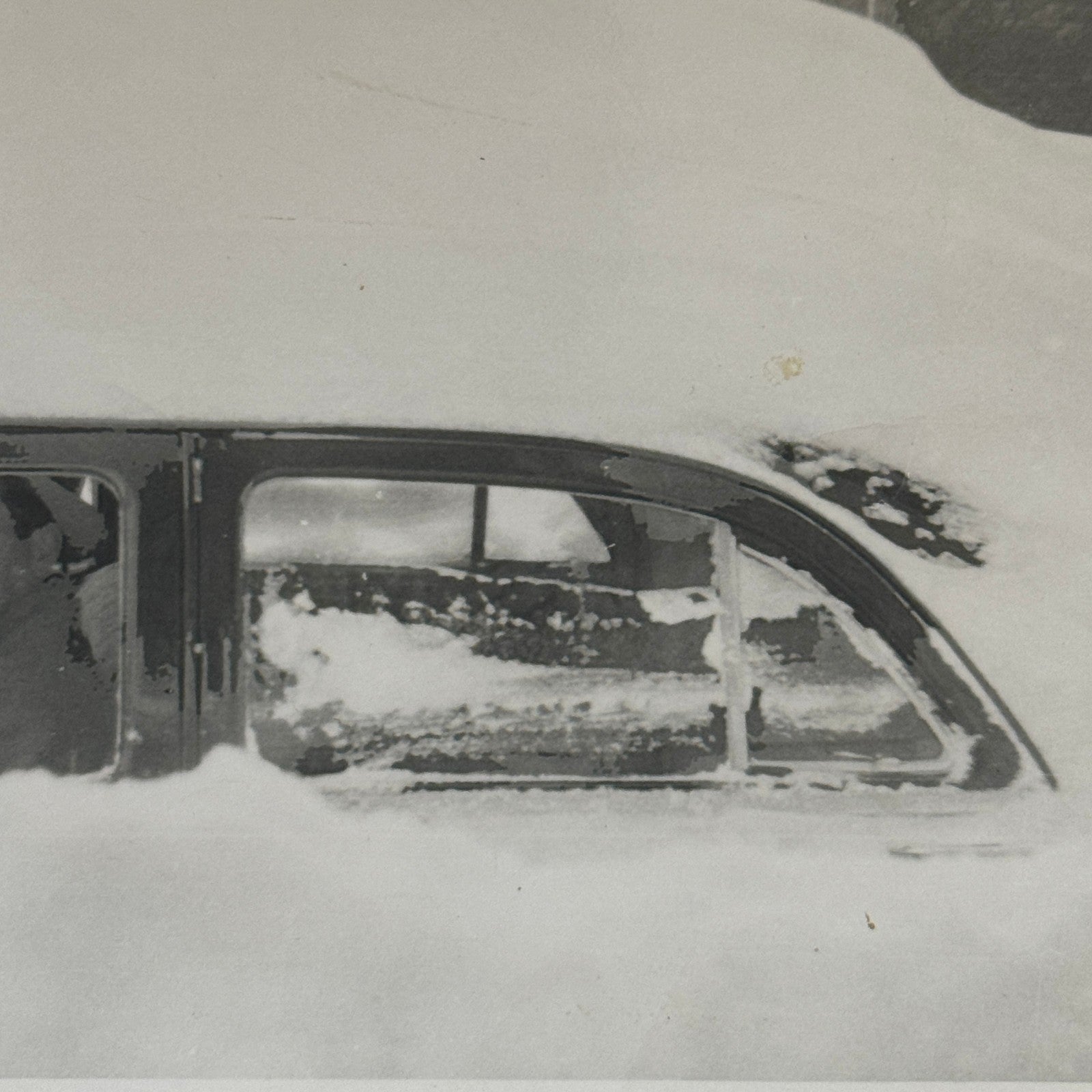 Vintage Photo Car Automobile Buried In Snow Snowstorm Man