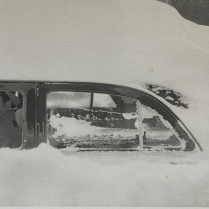Vintage Photo Car Automobile Buried In Snow Snowstorm Man