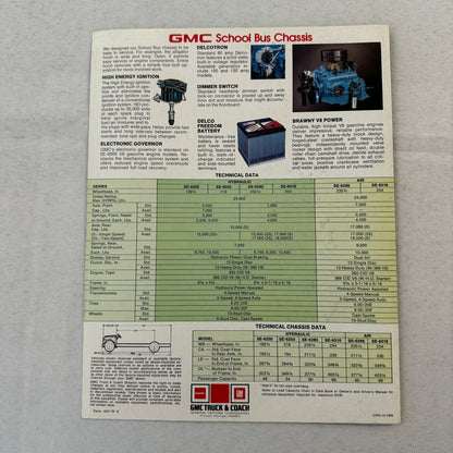 GMC School Bus Chassis Truck Sales Sheet Brochure Advertising Vintage