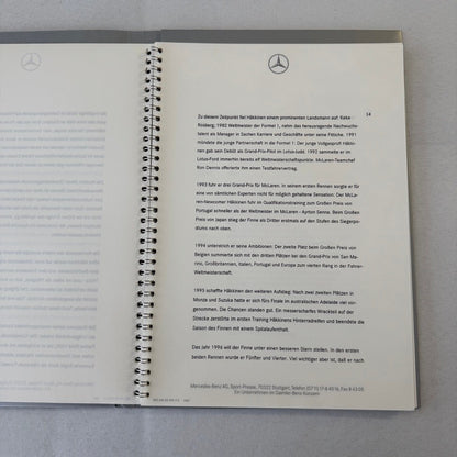 1996 Mercedes Marlboro F1 Formula One Racing Press KIt Mika Hakkinen Coulthard