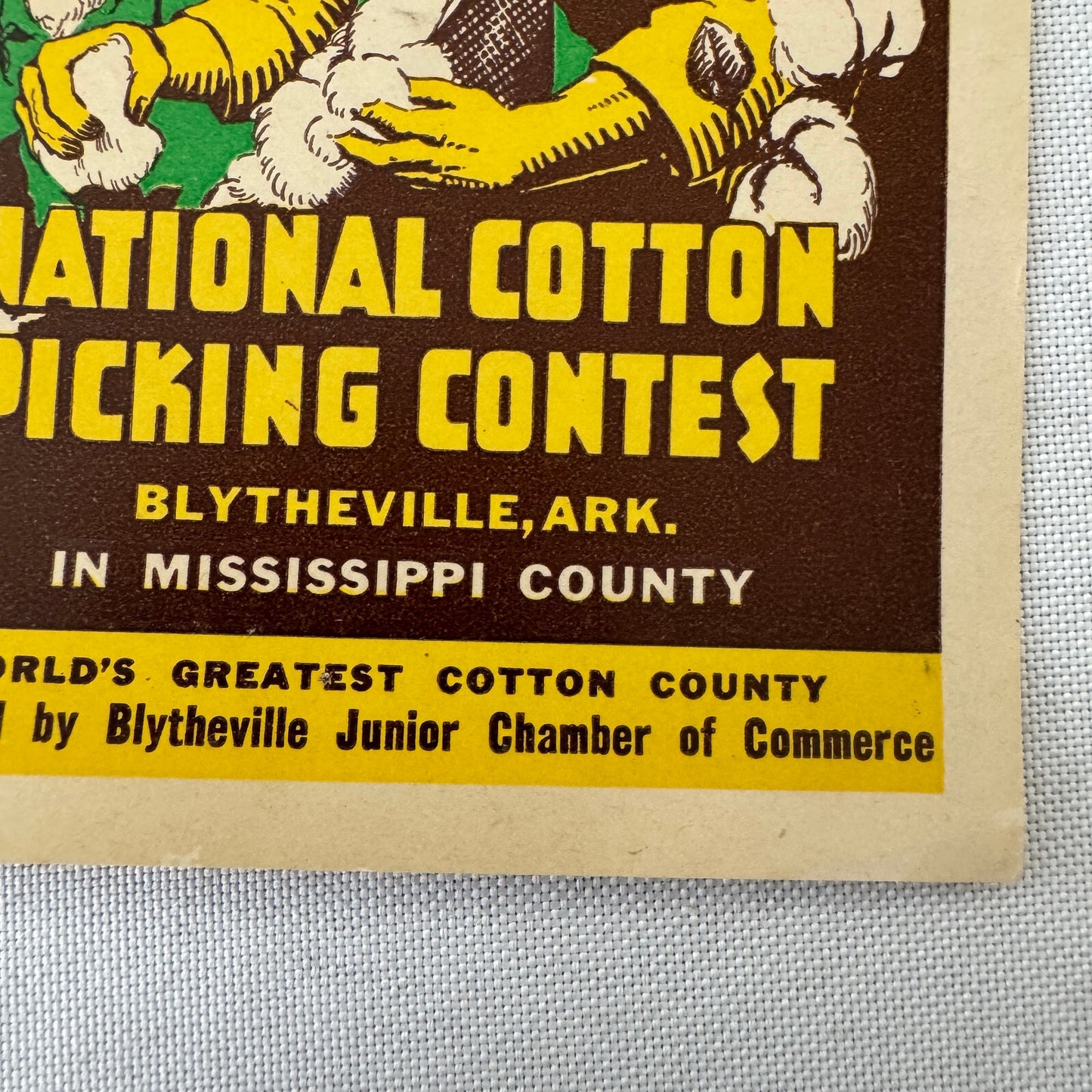 Vintage Label Cotton Picking Contest Blytheville Arkansas Mississippi County