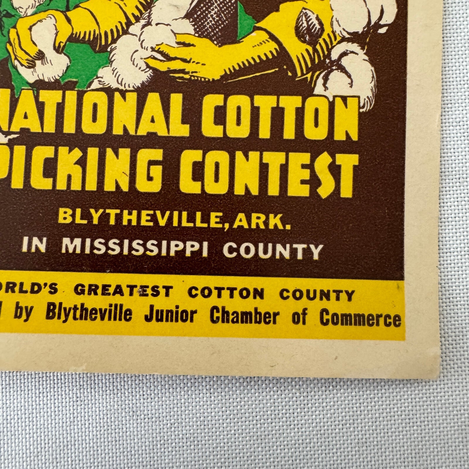 Vintage Label Cotton Picking Contest Blytheville Arkansas Mississippi County